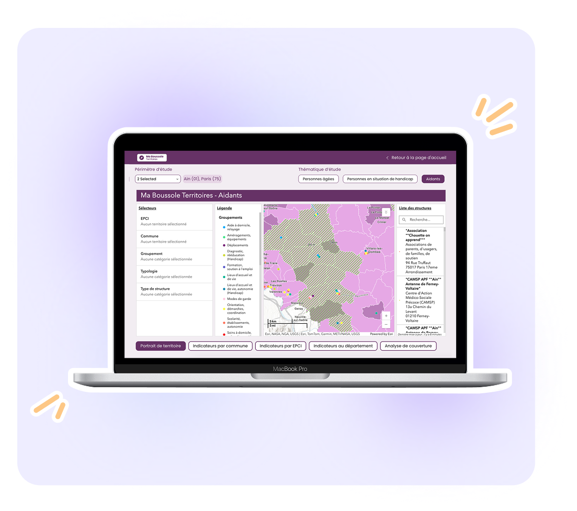 Capture d'écran de l'interface Portrait de territoire sur un ordinateur